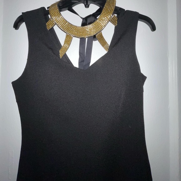 Stefano Di Roma Dress with Gold Gemstone Neck Strap - Black - Picture 2 of 6